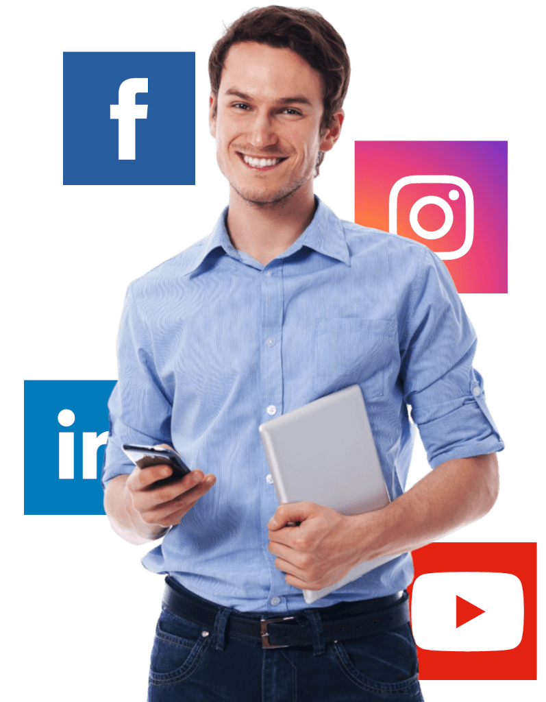 Man holding iPhone and iPad